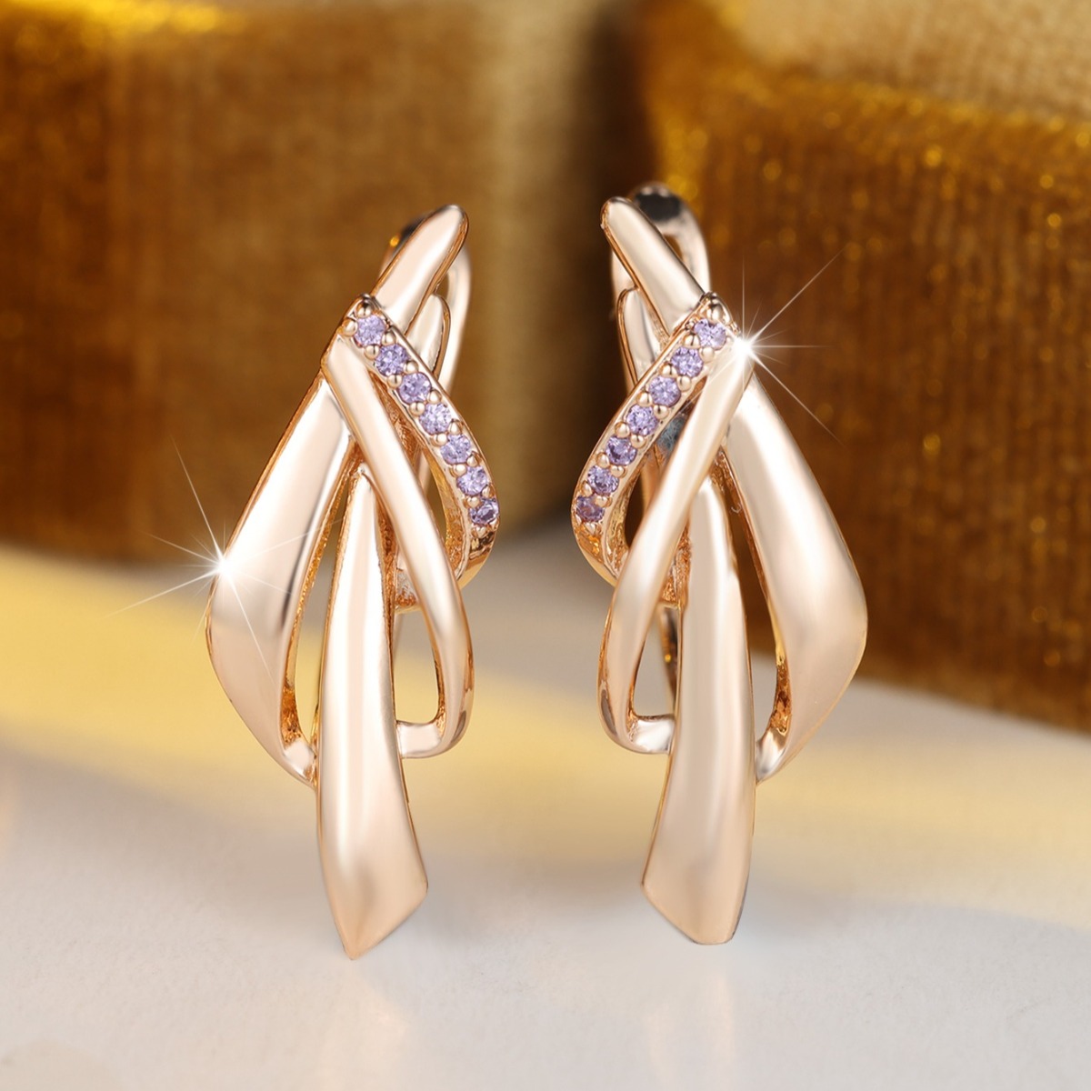 3D Intertwined Ribbon Earrings, Light Luxury Design